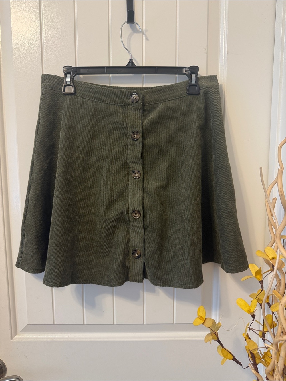 She + Sky Olive Green Button-Front Skater Skirt